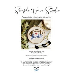 Detroit Lions Football Counted Cross Stitch‎ Pattern Chart